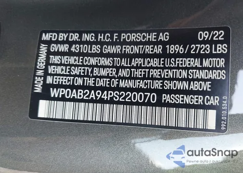 2023 Porsche 911 Carrera 4 Gts/Carrera 4S/Carrera Gts/Carrera S/Dakar from USA, damaged, VIN WP0AB2A94PS220070